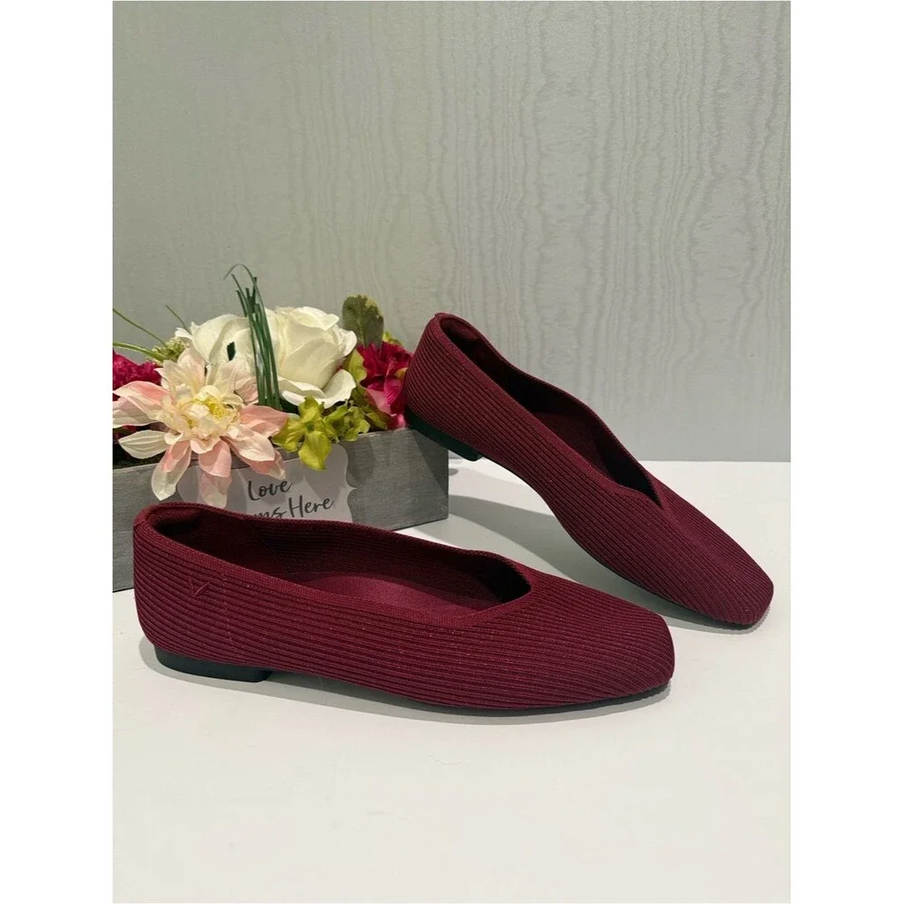 Vivaia Margot 2.0 Square Toe V-Cut Ballet Flats Burgandy Sparkle EU Sz 42